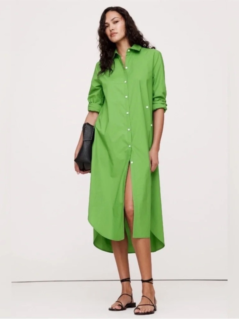NWT Banana Republic Cotton Poplin Asymmetrical Shirt Dress // Green